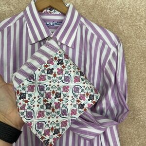 ROBERT‎ GRAHAM Button Up Shirt Men's Medium Large M/L Striped Contrast Cuff